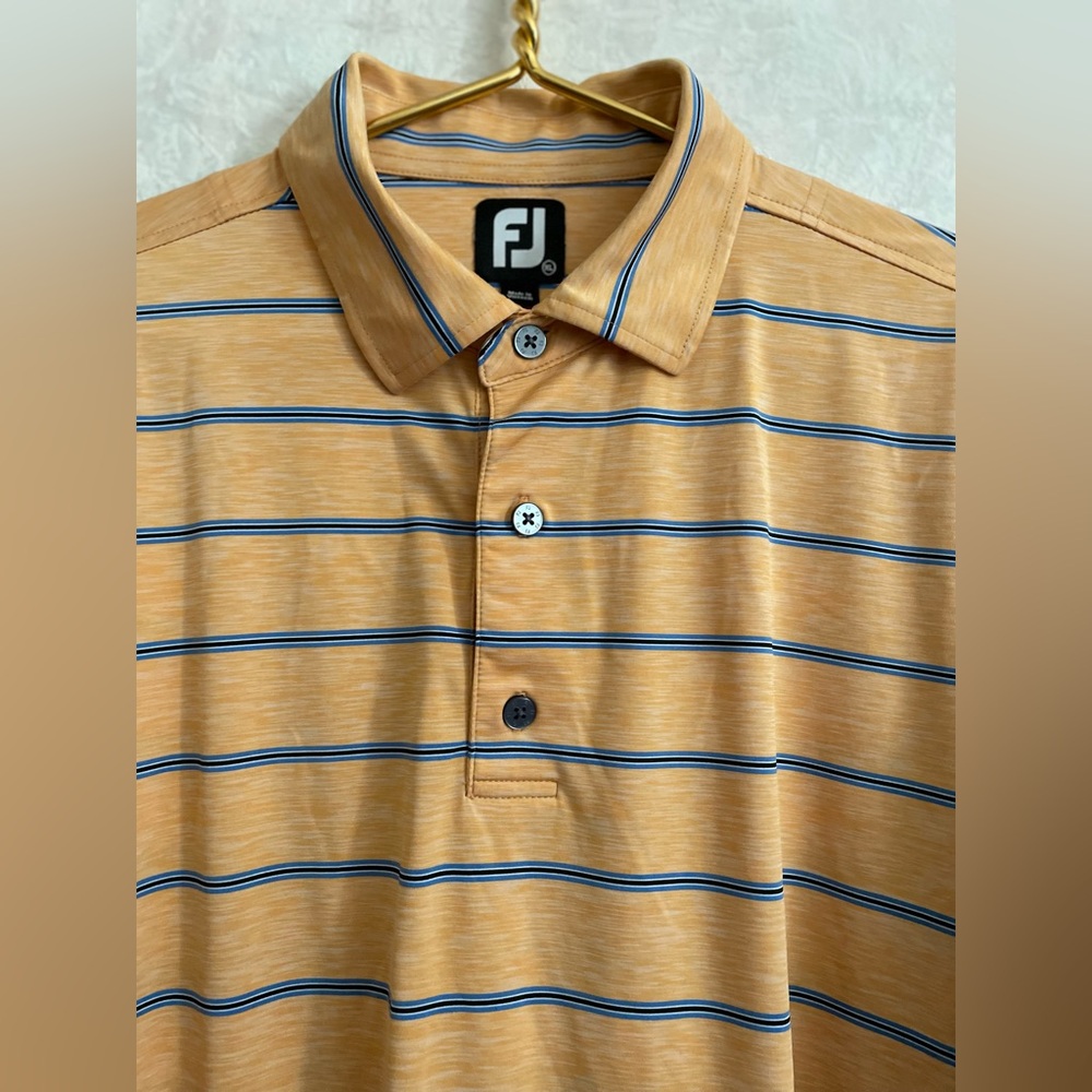 FJ Foot Joy men's extra large short sleeve orange striped athletic polo shirt - Picture 3 of 6